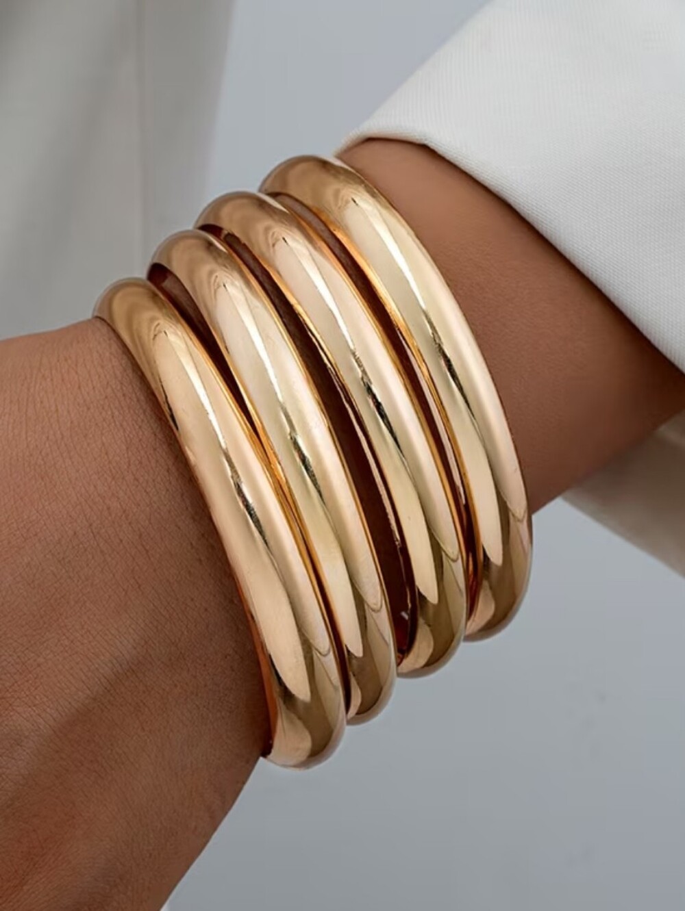 Gold Tube Bangle Bracelet Set - Women Jewelry